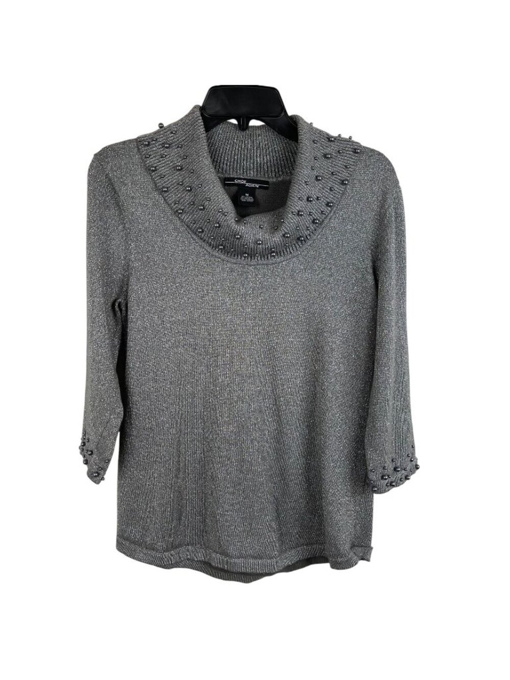 Once Again Women 3/4 Sleeve Metallic Cowl Neck Sweater Size M